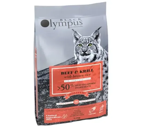 Black Olympus Cat Sterilised (Говядина, криль), 1,5 кг