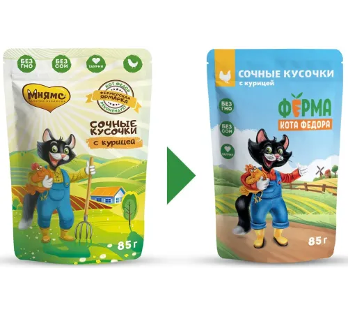 Ферма кота Федора сочные кусочки с курицей, 85 г