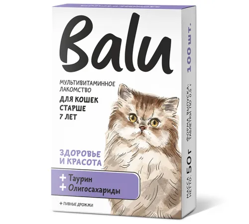 BALU Здоровье и красота Лакомство мультивитаминное для кошек, 100 таб