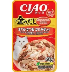 INABA CIAO Kinnodashi Тунец Магуро и Кацуо с крабом сурими, 60 г