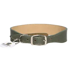 Mr.Kranch Ошейник кожаный с QR-адресником, оливковый, 20-24 см