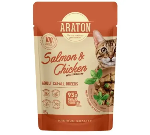 Araton для кошек (Лосось и курица в соусе), 85 г