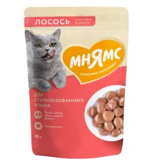 Мнямс для стерилизованных кошек Кусочки в соусе с лососем, 85 г