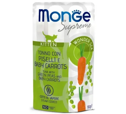 Monge Supreme Kitten Пауч с тунцом, зелёным горошком и мини-морковью, 80 г