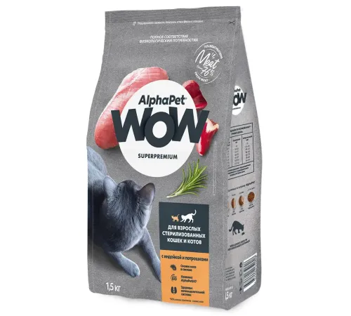 AlphaPet WOW Superpremium Cat Sterilised (Индейка с потрошками), 350 г
