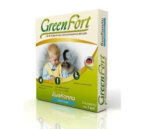 Экопром GreenFort Премиум БиоКапли для кошек 2-10 кг 3 пипетки по 1 мл