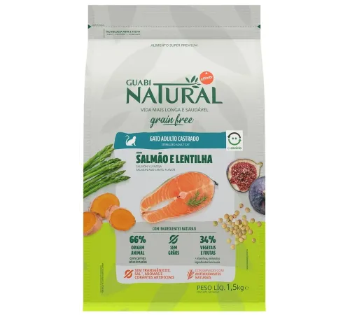 Guabi Natural Cat Sterilised Grain Free (Лосось, чечевица), 1,5 кг