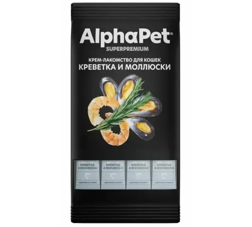 AlphaPet Superpremium Крем-лакомство с креветкой и моллюсками, 48 г