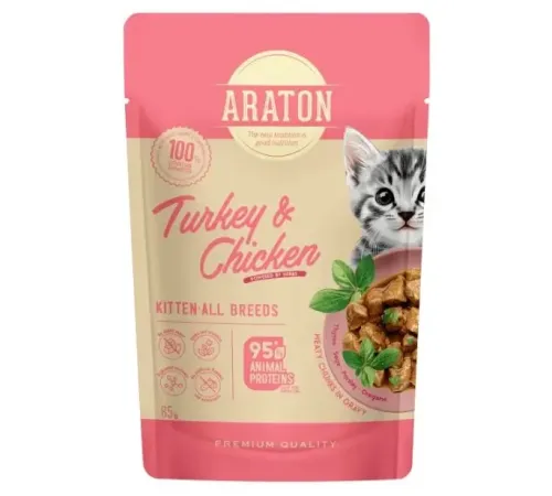 Araton для котят (Курицей и индейкой в соусе), 85 г