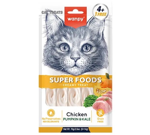 Wanpy Cat Нежное пюре из курицы с тыквой и кейлом, 70 г