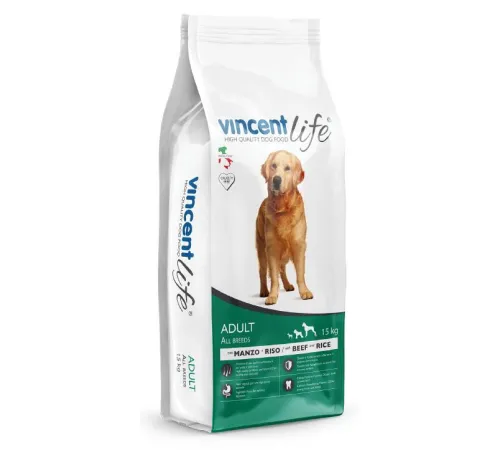 Vincent Life Adult Dog (Говядина и рис), 15 кг
