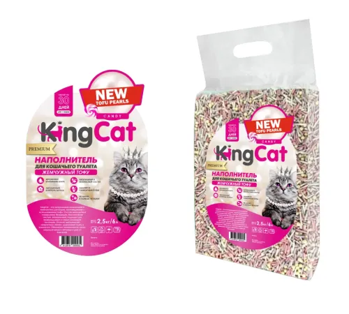 KingCat Наполнитель Жемчужный Тофу (Конфета), 2,5кг/6л