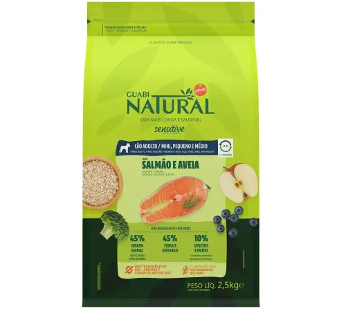 Guabi Natural Dog Mini & Medium Sensitive (Лосось, овес), 2,5 кг