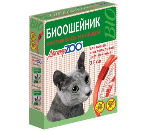 БИОошейник Доктор ZOO от блох и клещей, 35 см красный