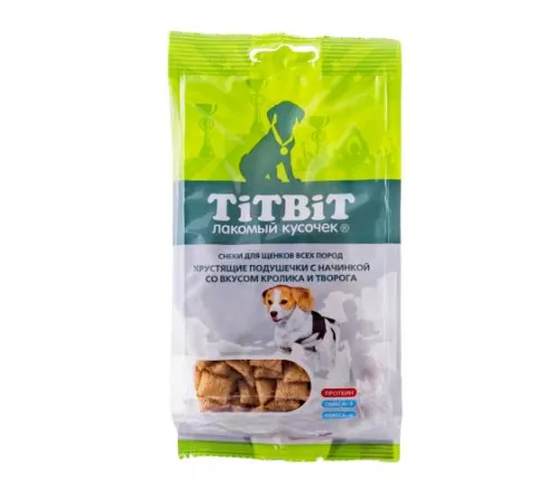 ТИТБИТ Хрустящие подушечки с начинкой для щенков (Кролик и творог), 95 г
