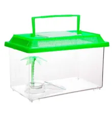 Barbus Переноска-террариум BOX с пластиковой крышкой, островком и пальмой, 16*9,5*12 см