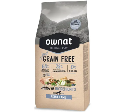 OWNAT Just Grain Free Adult Dog (Ягненок), 14 кг