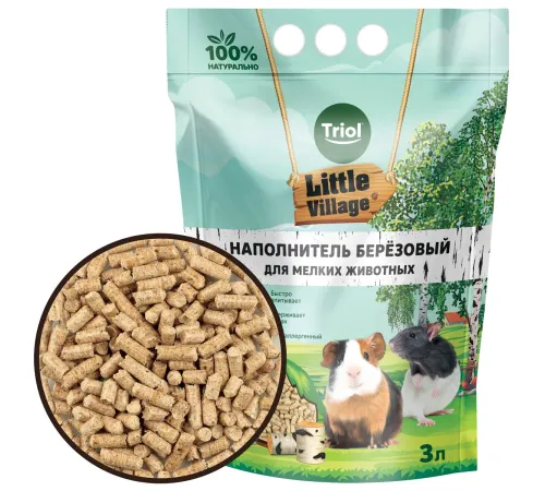 Triol Little Village Наполнитель березовый для мелких животных, 3 л (1,86 кг)