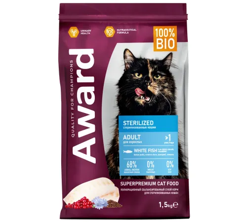 Award Cat Sterilized (Белая рыба), 1,5 кг