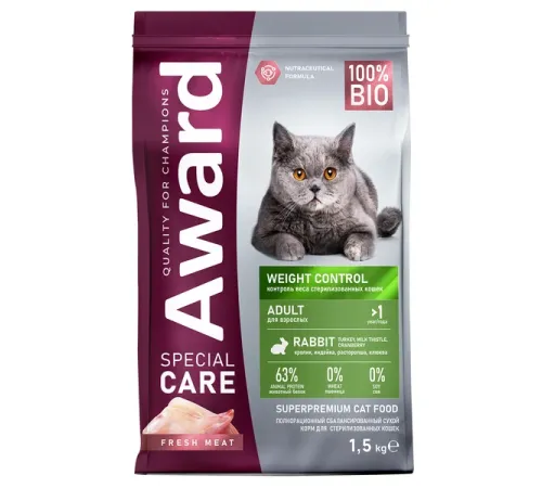 Award Special Care Adult Cat Weight Control (Кролик), 1,5 кг