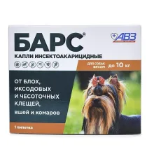 Агроветзащита Барс капли инсектоакарицидные для собак, до 10 кг (1 пип)