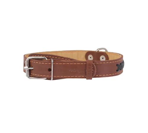 Collar двойной с вплетенной косой Brown 25 мм, 38-50 см