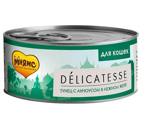 Мнямс Delicatesse Тунец с анчоусами в нежном желе для кошек, 70 г