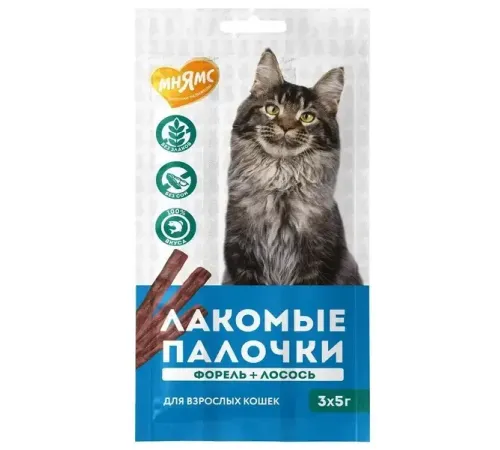 Мнямс Лакомые палочки для кошек (Лосось, форель), 5 г х 3 шт (упаковка)