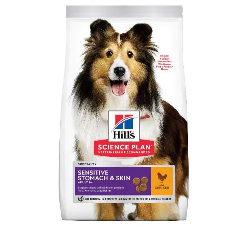 Hill's Science Plan Sensitive Stomach & Skin для собак средних пород (курица), 14 кг