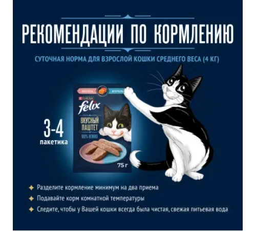 Felix Вкусный паштет для взрослых кошек (Лосось и форель), 75 г