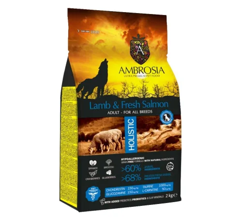 AMBROSIA Adult All Breeds (Ягненок, лосось), 2 кг