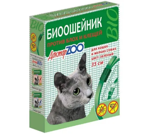 БИОошейник Доктор ZOO от блох и клещей, 35 см зеленый
