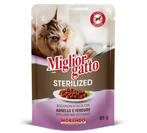 Miglior Gatto Sterilized Кусочки в соусе (Ягненок, овощи), 85 г