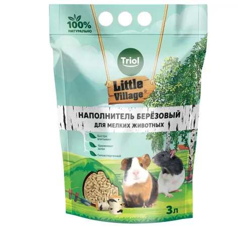 Triol Little Village Наполнитель березовый для мелких животных, 3 л (1,86 кг)