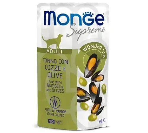 Monge Supreme Adult Cat Пауч с тунцом, мидиями и оливками, 80 г