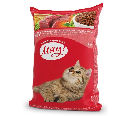 Мяу! для взрослых кошек (Мясо, рис, овощи) 11 кг