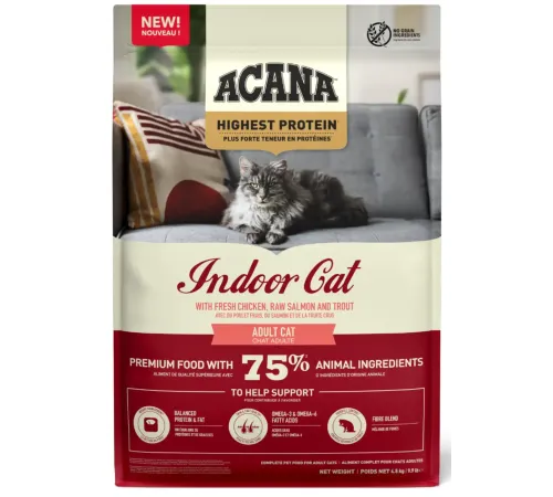 ACANA Highest Protein Indoor Cat (Курица, лосось, форель), 4,5 кг
