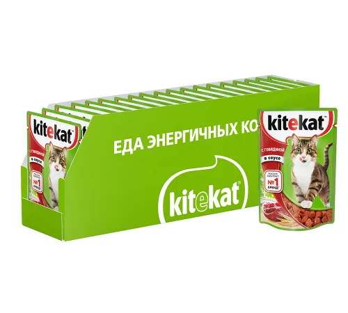 Kitekat с говядиной (кусочки в соусе), 85 г х 28 шт (уп)