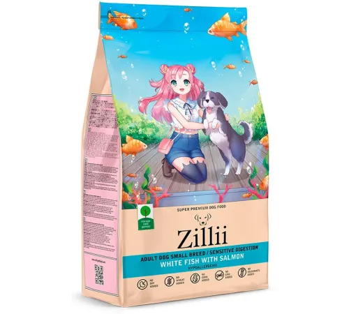 ZILLII Adult Dog Small Breed Sensitive Digestion (Белая рыба, лосось), 800 г