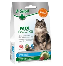 Dr. Seidel Snacks Микс 2в1 Лакомство для кошек для свежего дыхания и для вывода шерсти, 60 г