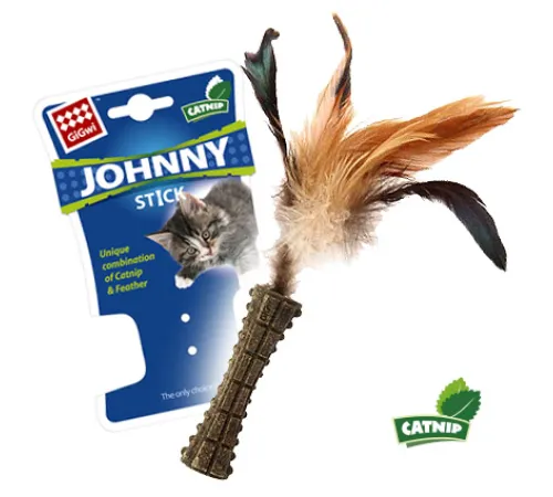 GiGwi JOHNNY STICK Спрессованная кошачья мята с перьями, 8 см