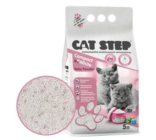 Cat Step Наполнитель белый Compact White Baby Powder, 5 л
