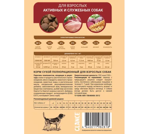 Glance для активных и служебных собак, 20 кг