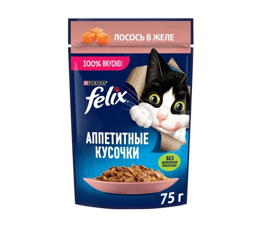 Felix Аппетитные кусочки для кошек (Лосось в желе), 75 г
