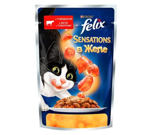 Felix Sensations для кошек (Говядина с томатами в желе) 85 г х 10 шт