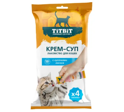 ТИТБИТ Крем-суп для кошек с кусочками лосося, 10г х 4уп