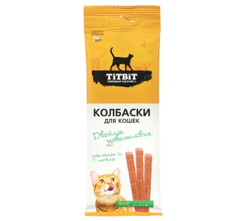 ТИТБИТ Колбаски для кошек Двойное удовольствие с цыпленком и печенью, 45 г