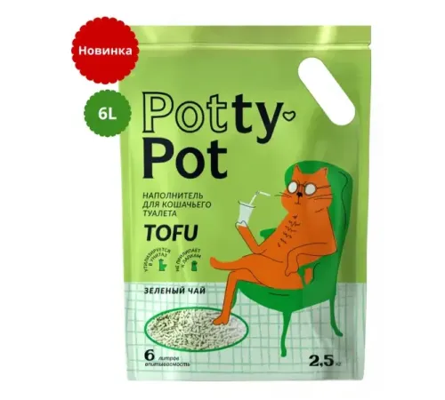 Potty-Pot Наполнитель ТОФУ Зеленый чай, 6л (2,5 кг)