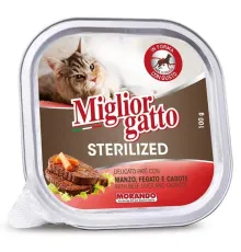 Miglior Gatto Sterilized Паштет с говядиной, печенью, морковью, 100 г х 32 шт