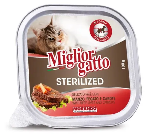 Miglior Gatto Sterilized Паштет с говядиной, печенью, морковью, 100 г х 32 шт